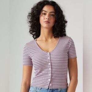 Levi’s Muse Tee • Small • Lilac Stripe Button-Front Knit